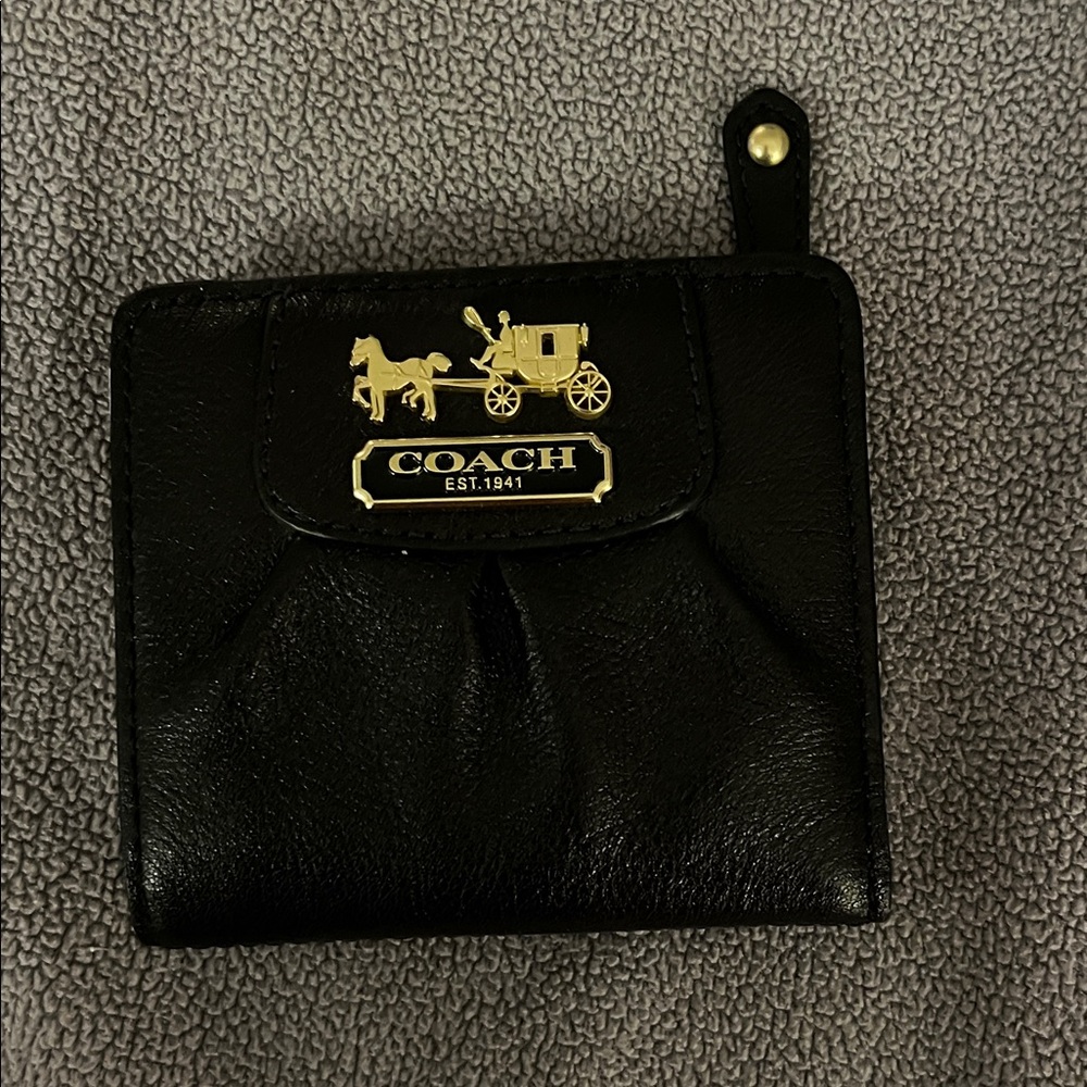 Coach Black Leather mini Wallet with Gold Accents